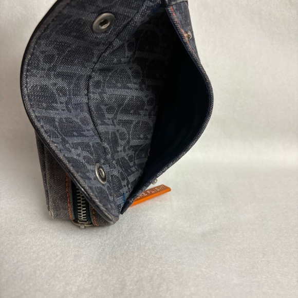 VTG CHRISTIAN DIOR Flight Zipper Small Denim Pouch Snap Pocket Blue Orange - Picture 6 of 16